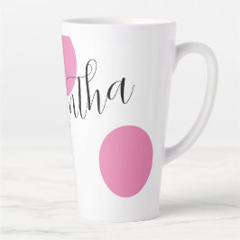 Caneca De Café Latte Nome Modern Large Pink Bolinhas