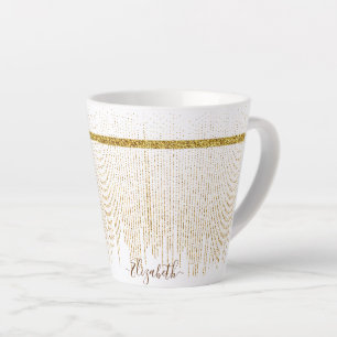 Caneca De Café Latte Nome Monograma Elegante com Brilho Dourado