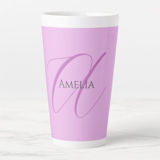 Caneca De Café Latte Nome Monograma - Letra Inicial Orchid & Lilac (Frente)