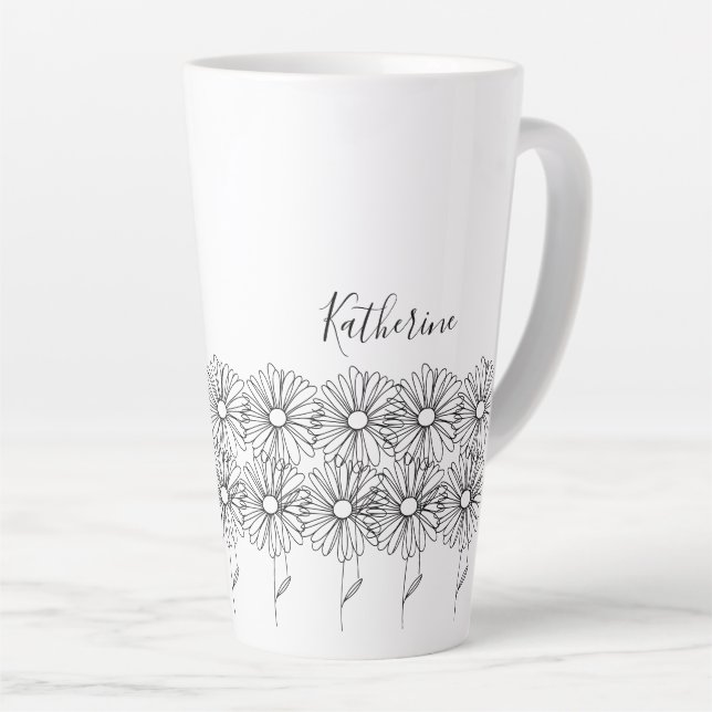 Caneca De Café Latte Nome personalizado April daisy Birth Flower (Ângulo direito)