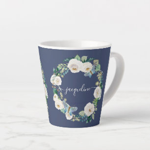 Caneca De Café Latte Nome Personalizado Borboleta Floral de Navegação N