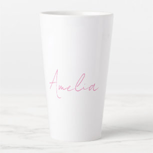 Caneca De Café Latte Nome Personalizado Branco Elegante de Caligrafia R