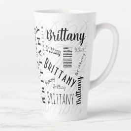 Caneca De Café Latte Nome Personalizado Brittany Preto Branco