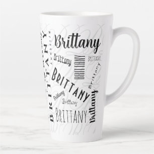 Caneca De Café Latte Nome Personalizado Brittany Preto Branco