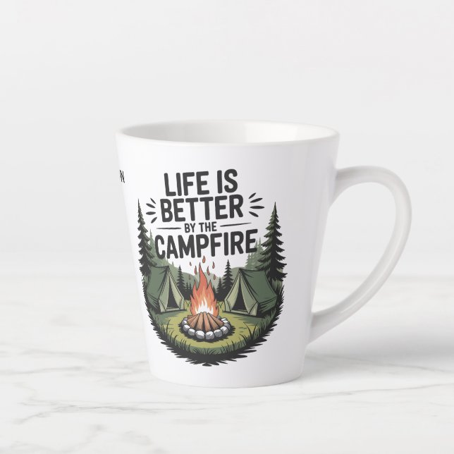 Caneca De Café Latte Nome Personalizado Camping (Direita)