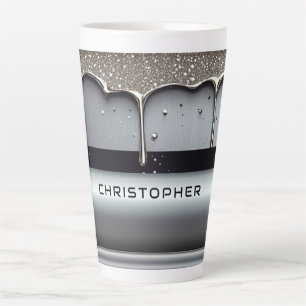 Caneca De Café Latte Nome Personalizado Com Metal Líquido Gotejando