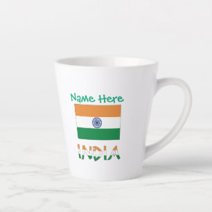 Caneca De Café Latte Nome Personalizado da Bandeira da Índia