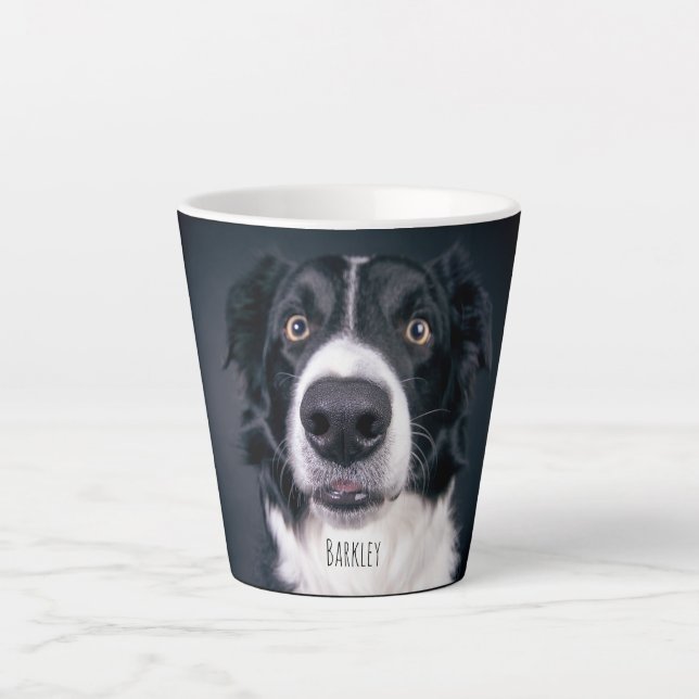 Caneca De Café Latte Nome Personalizado da Foto do Cão (Frente)