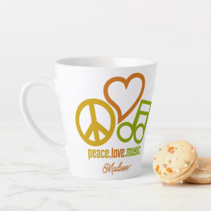 Caneca De Café Latte Nome personalizado da Música Peace Love