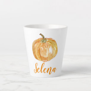 Caneca De Café Latte Nome Personalizado de Abóbora de Halloween Floral