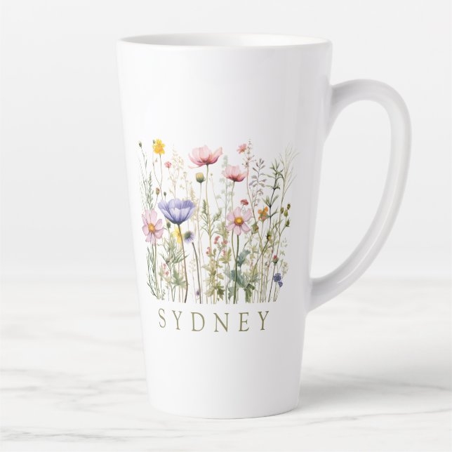 Caneca De Café Latte Nome Personalizado de Flor Selvagem (Direita)
