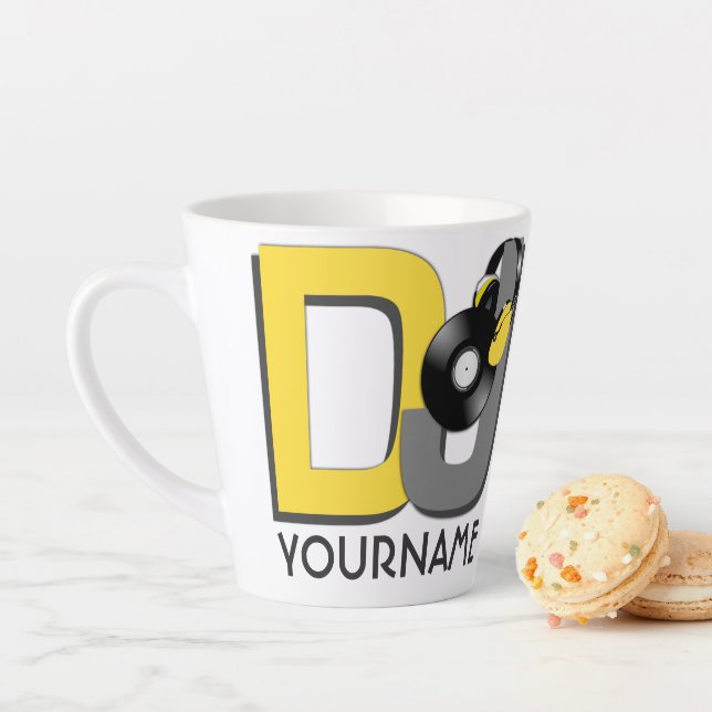 Caneca De Café Latte nome personalizado DJ (In Situ)