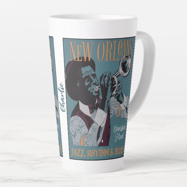 Caneca De Café Latte Nome personalizado do New Orleans Music (Ângulo direito)