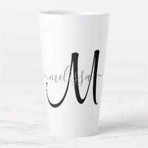 Caneca De Café Latte Nome Personalizado do Script da Cinza Monograma Pr