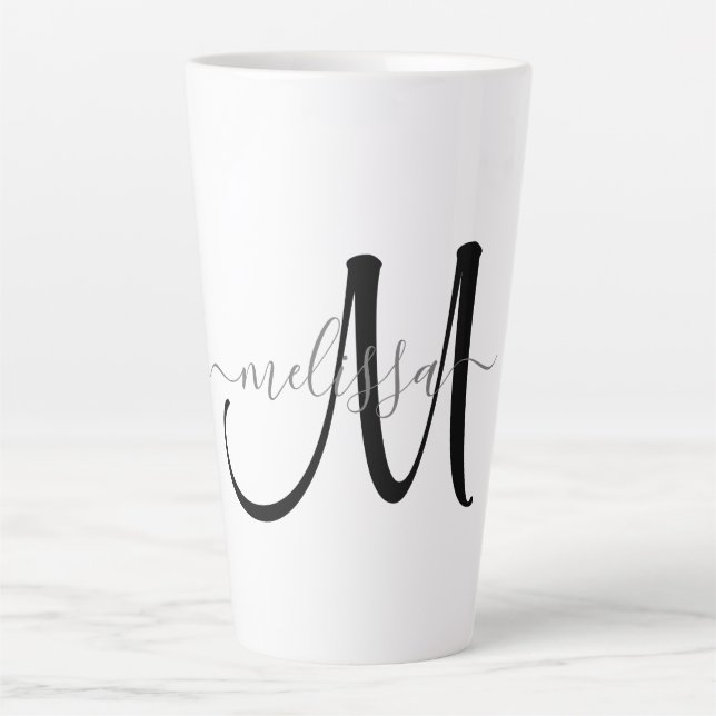 Caneca De Café Latte Nome Personalizado do Script da Cinza Monograma Pr (Frente)