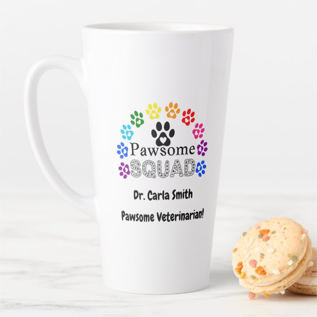 Caneca De Café Latte Nome Personalizado do Veterinário Pawsome (In Situ)