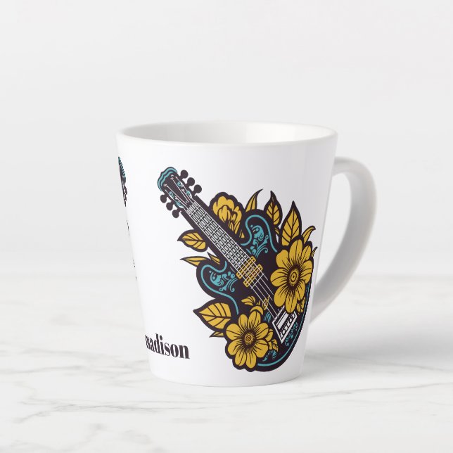 Caneca De Café Latte Nome Personalizado e Cor Ukulele (Ângulo direito)