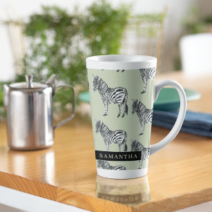 Caneca De Café Latte Nome Personalizado e Padrão Selvagem de Zebra Selv