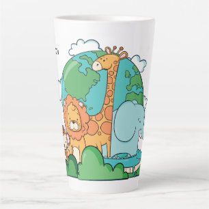 Caneca De Café Latte Nome Personalizado e Texto Terra com Animais
