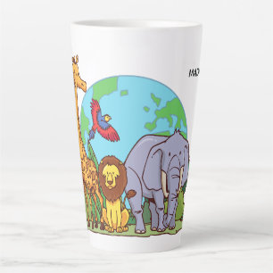 Caneca De Café Latte Nome Personalizado e Texto Terra com Animais
