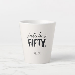 Caneca De Café Latte Nome Personalizado Fabuloso Cinquenta Bege Preto T