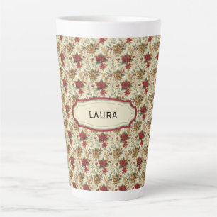 Caneca De Café Latte Nome Personalizado Floral Clássico de Natal