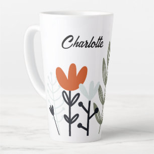 Caneca De Café Latte Nome Personalizado Floral Moderno
