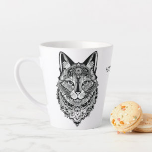 Caneca De Café Latte Nome Personalizado Gato Ornamental