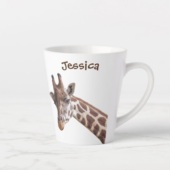 Caneca De Café Latte Nome Personalizado Giraffe (Direita)