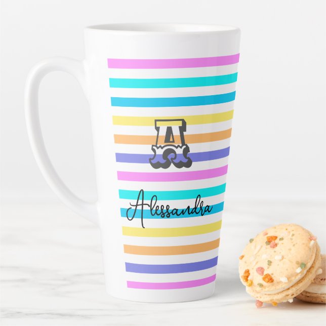 Caneca De Café Latte Nome Personalizado Inicializa Girly Rainbow Latte (In Situ)