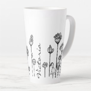 Caneca De Café Latte Nome Personalizado No Padrão Preto E Branco