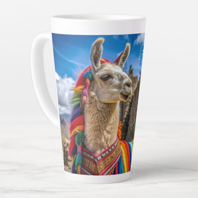 Caneca De Café Latte Nome personalizado Peru Llama (Ângulo esquerdo)
