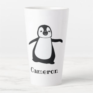 Caneca De Café Latte Nome Personalizado Pinguim de Pequim Fofo