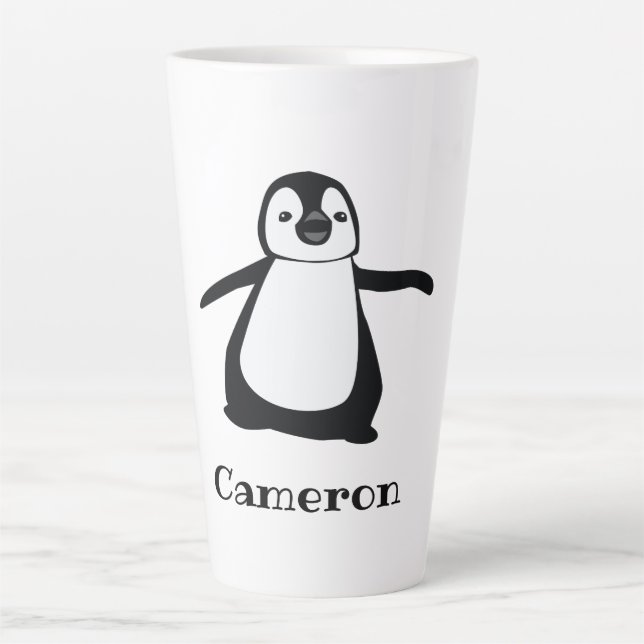 Caneca De Café Latte Nome Personalizado Pinguim de Pequim Fofo (Frente)