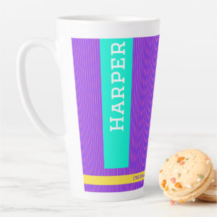 Caneca De Café Latte Nome Personalizado Roxo da Tendência