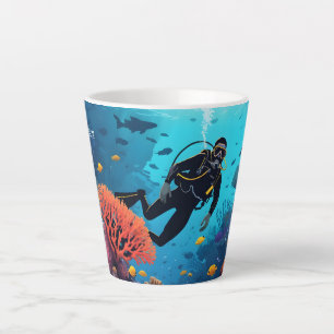Caneca De Café Latte Nome personalizado Scuba Diver