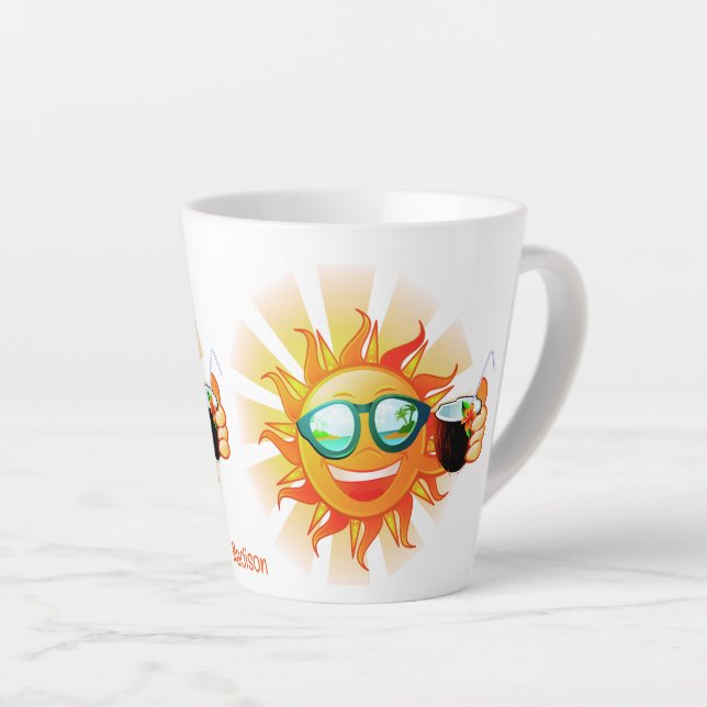 Caneca De Café Latte Nome Personalizado Sol Tropical (Ângulo direito)