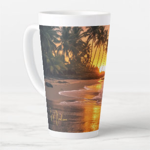 Caneca De Café Latte Nome personalizado Sunset de praia tropical