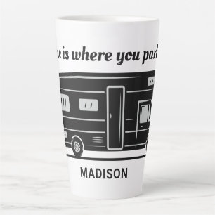 Caneca De Café Latte Nome personalizado, texto e cor Camper Van