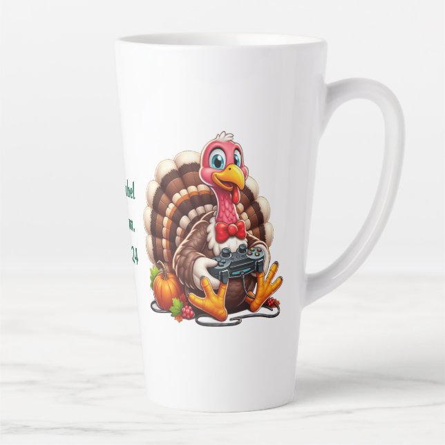 Caneca De Café Latte Nome personalizado, turquia jogando videogame (Direita)