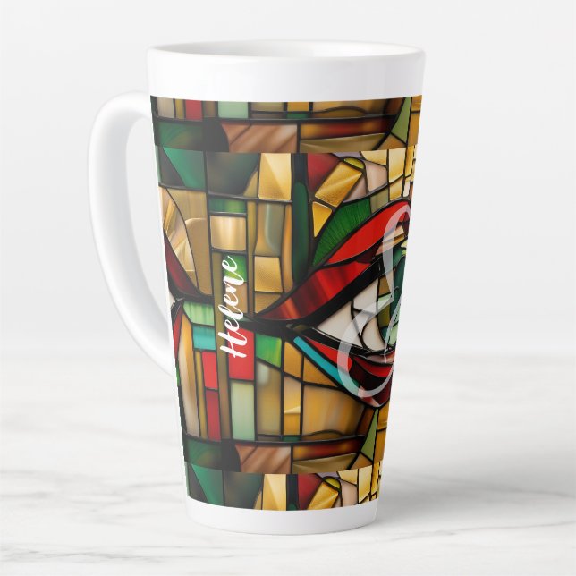 Caneca De Café Latte Nome personalizado Vidro de mancha Abstrato modern (Ângulo esquerdo)