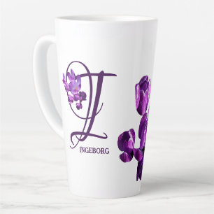 Caneca De Café Latte Nome personalizável Ingeborg púrpura floral boho d