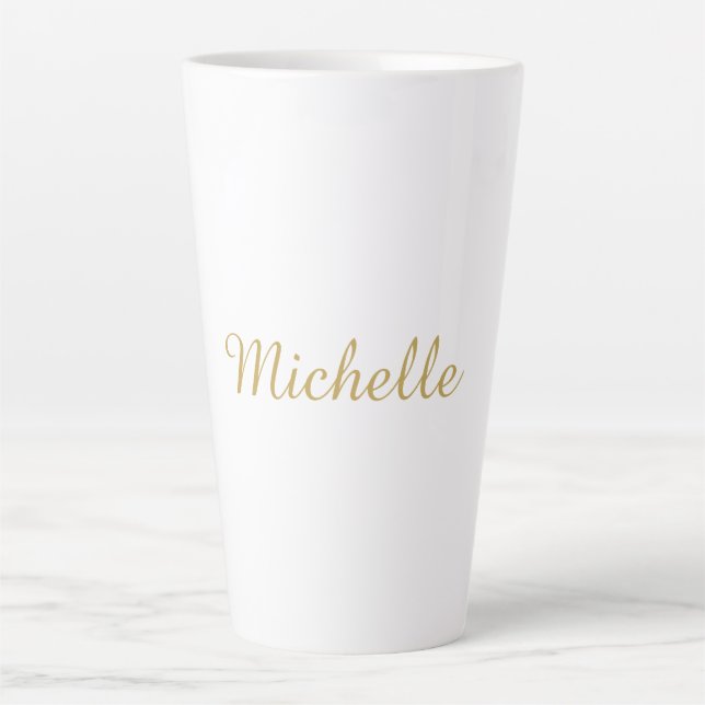 Caneca De Café Latte Nome Próprio Criativo Moderno Cor Dourada Script (Frente)