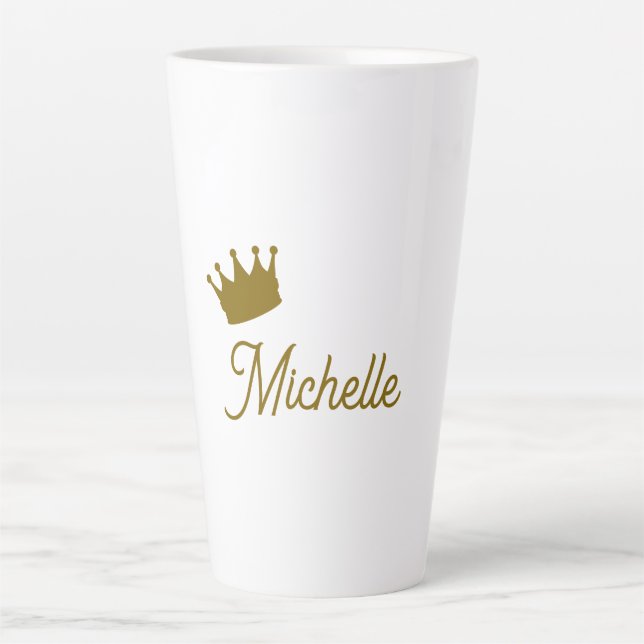 Caneca De Café Latte Nome Próprio Criativo Moderno Cor Dourada Script (Frente)