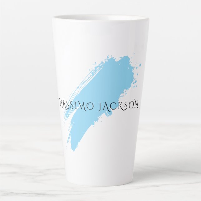 Caneca De Café Latte Nome Próprio Decorativo Chic Simples Azul Branco (Frente)
