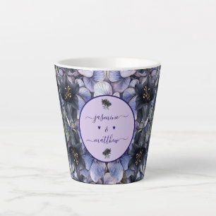 Caneca De Café Latte Nomes de Casal Florais Pretos Temperamentais Casam
