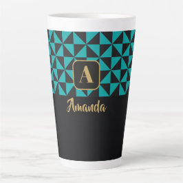 Caneca De Café Latte Nomes Personalizados de Duo Geo Black & Teal