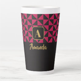Caneca De Café Latte Nomes Personalizados de Duo Geo Preto e Rosa