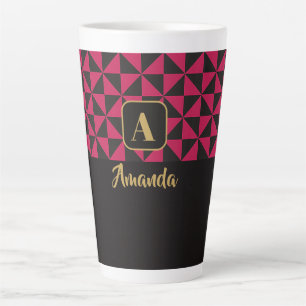 Caneca De Café Latte Nomes Personalizados de Duo Geo Preto e Rosa