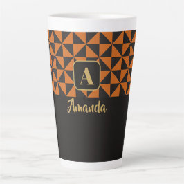 Caneca De Café Latte Nomes Personalizados de Laranja Duo Geo Preto e Qu